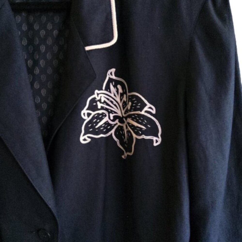 Vintage 90s navy blue chic Italian Byblos embroidered blazer jacket - Picture 10 of 11